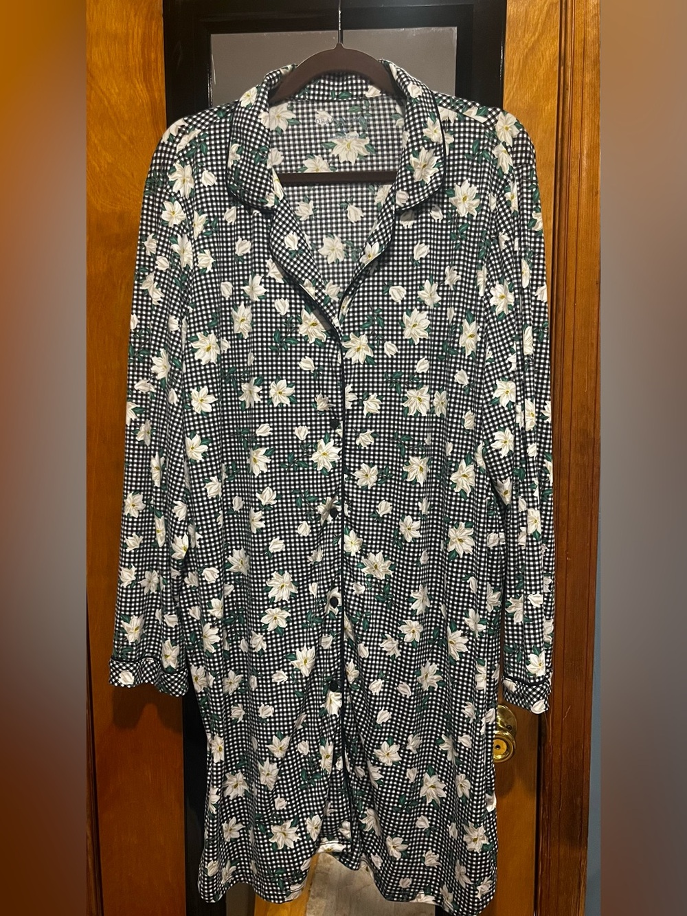 Draper James Navy Gingham Nightshirt with White Floral Print